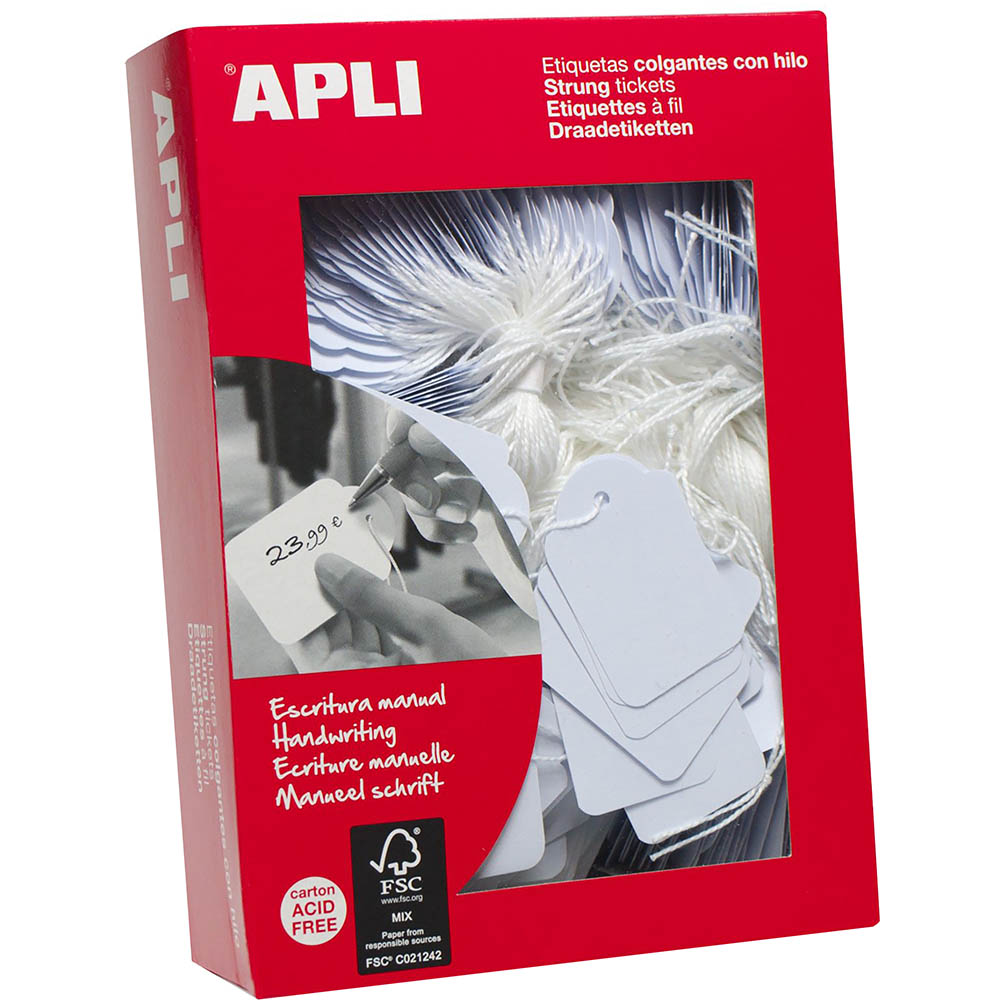 Image for APLI STRUNG TICKETS 50 X 70MM WHITE BOX 400 from Clipboard Stationers & Art Supplies
