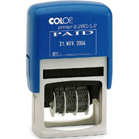 colop s260/l2 printer self-inking date stamp paid 4mm blue/red