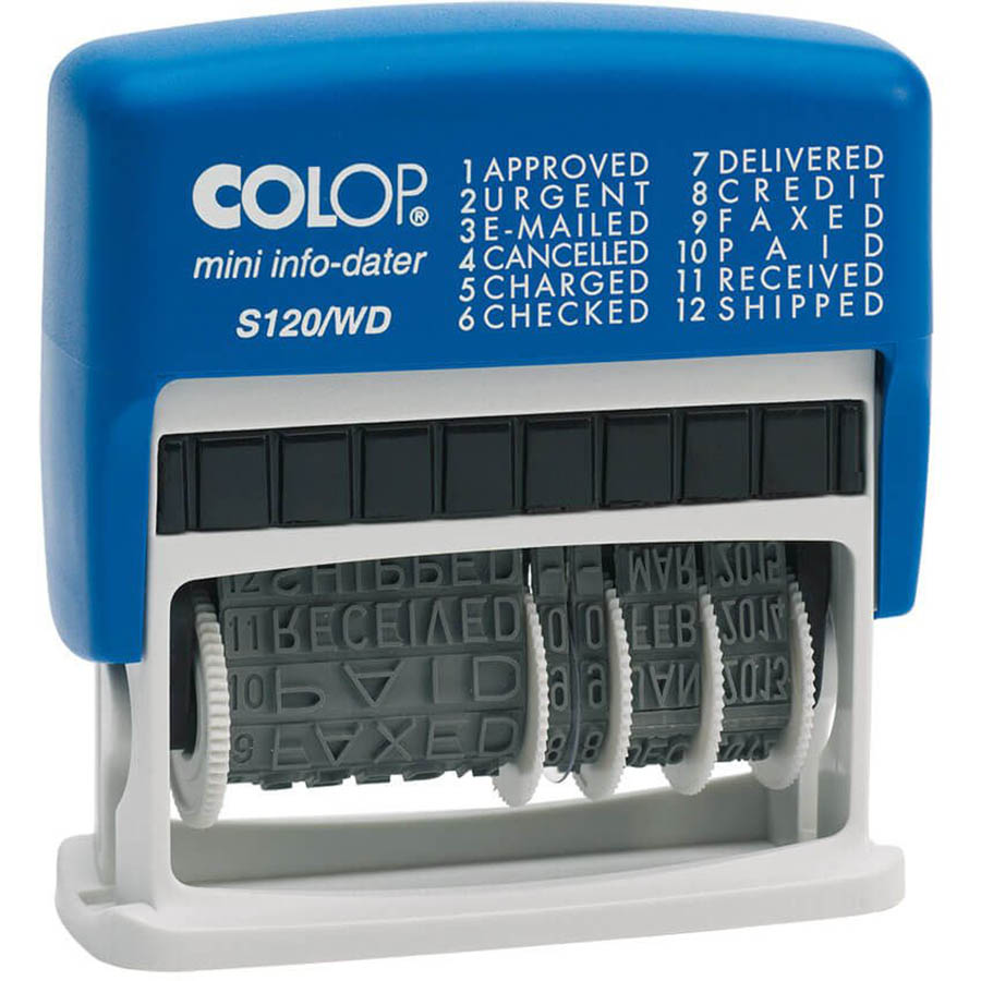 Image for COLOP S120/WD MINI-INFO-DATER PRINTER SELF-INKING STAMP 4MM BLUE/RED from Mitronics Corporation