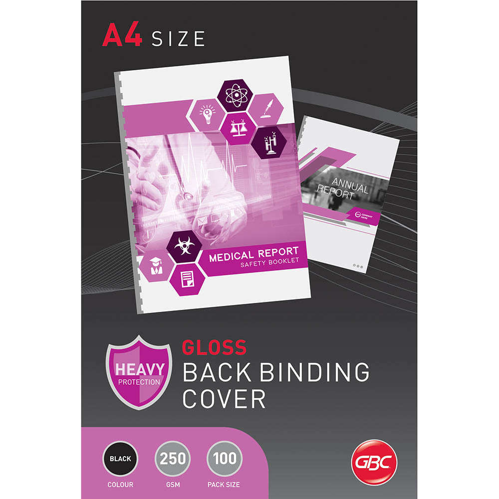 Image for GBC BINDING COVER GLOSS 250GSM A4 BLACK PACK 100 from Office Heaven