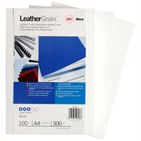 gbc ibico binding cover leathergrain 300gsm a4 white pack 100
