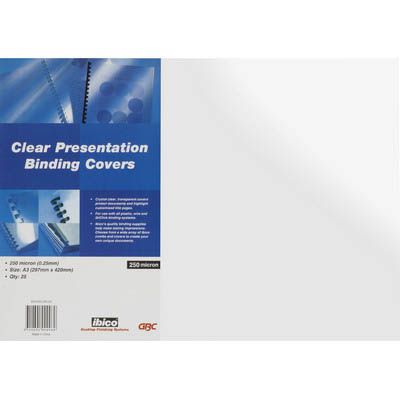 Image for GBC IBICO BINDING COVER 250 MICRON A3 CLEAR PACK 25 from Clipboard Stationers & Art Supplies
