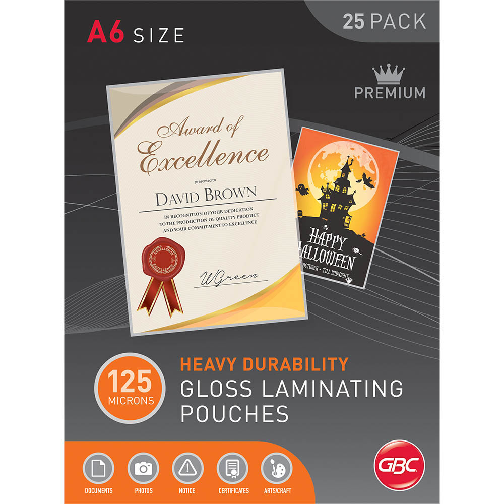 Image for GBC LAMINATING POUCH 125 MICRON A6 CLEAR PACK 25 from Mitronics Corporation