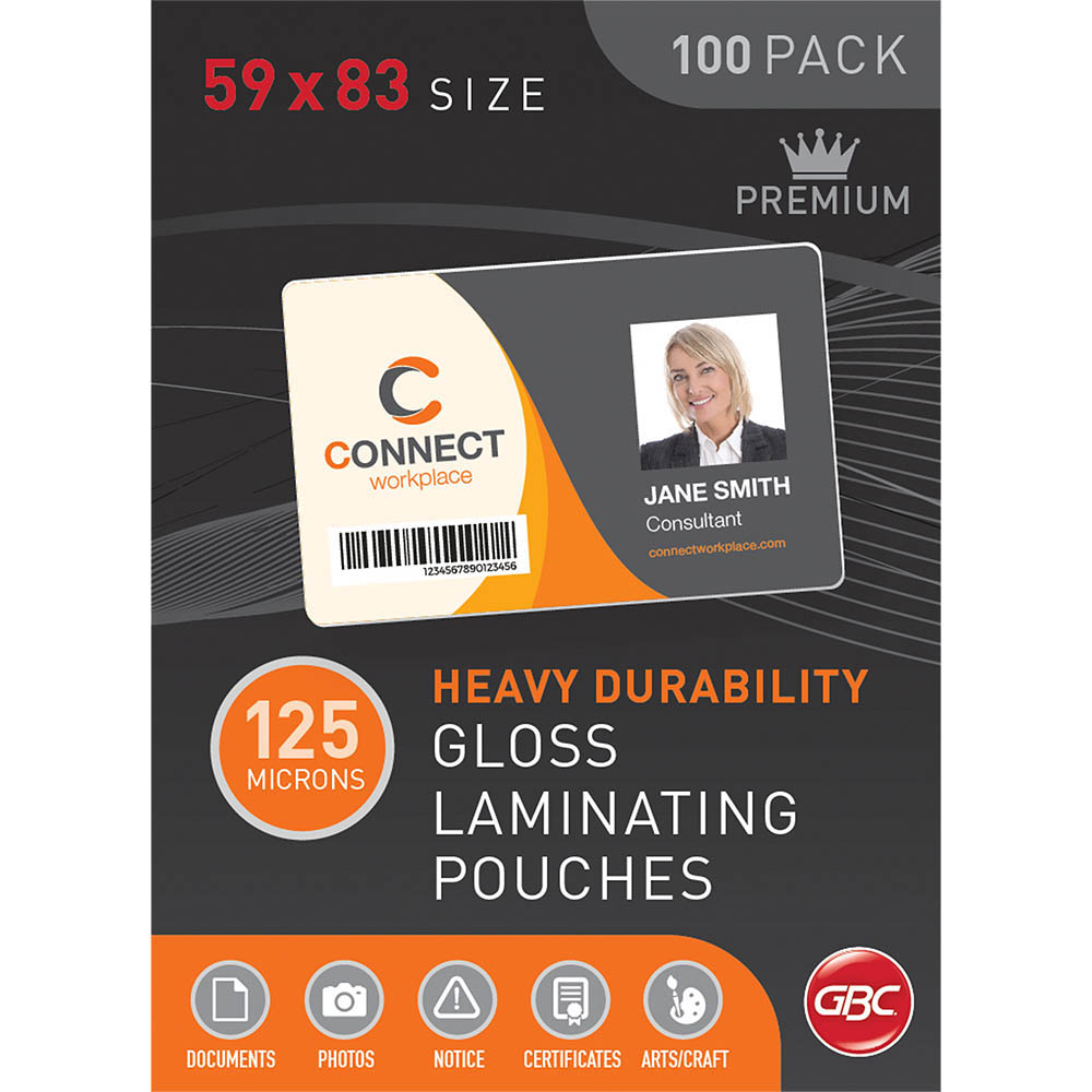 Image for GBC LAMINATING POUCH 125 MICRON 59 X 83MM CLEAR PACK 100 from That Office Place PICTON