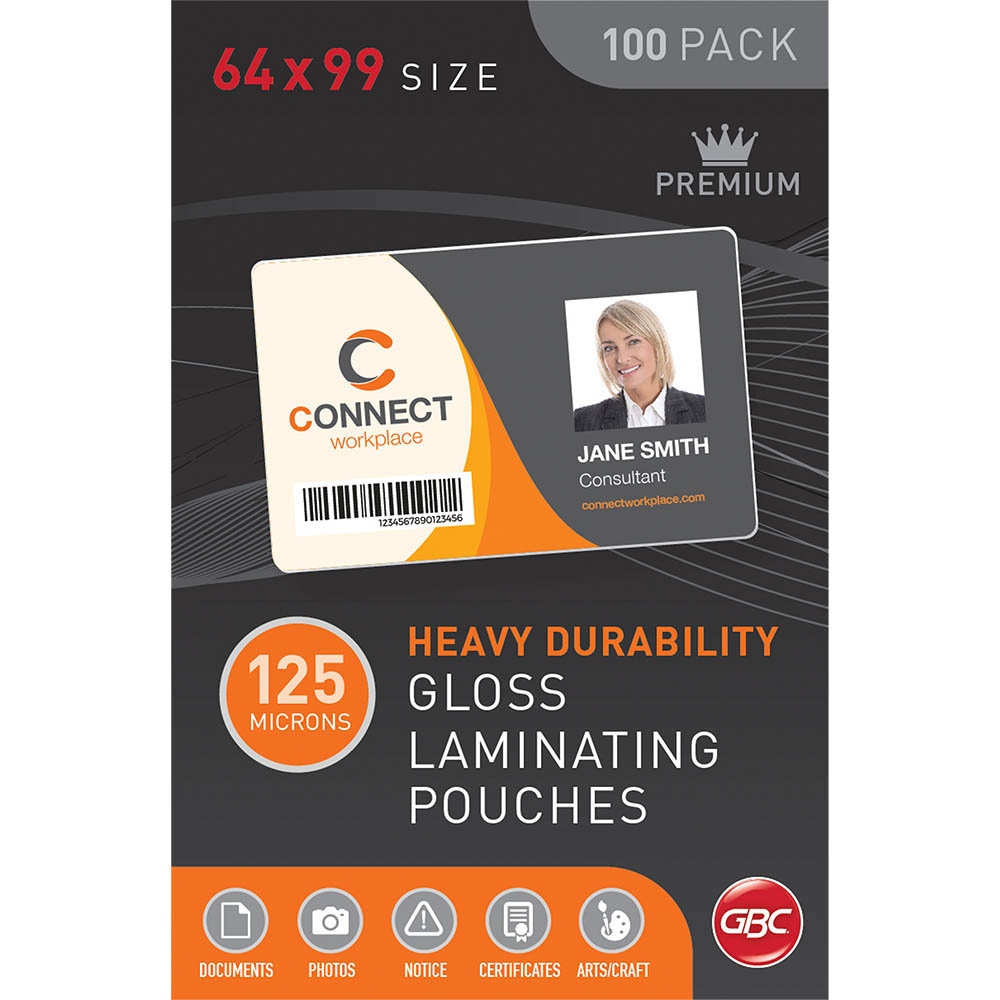 Image for GBC LAMINATING POUCH 125 MICRON 64 X 99MM CLEAR PACK 100 from Mitronics Corporation