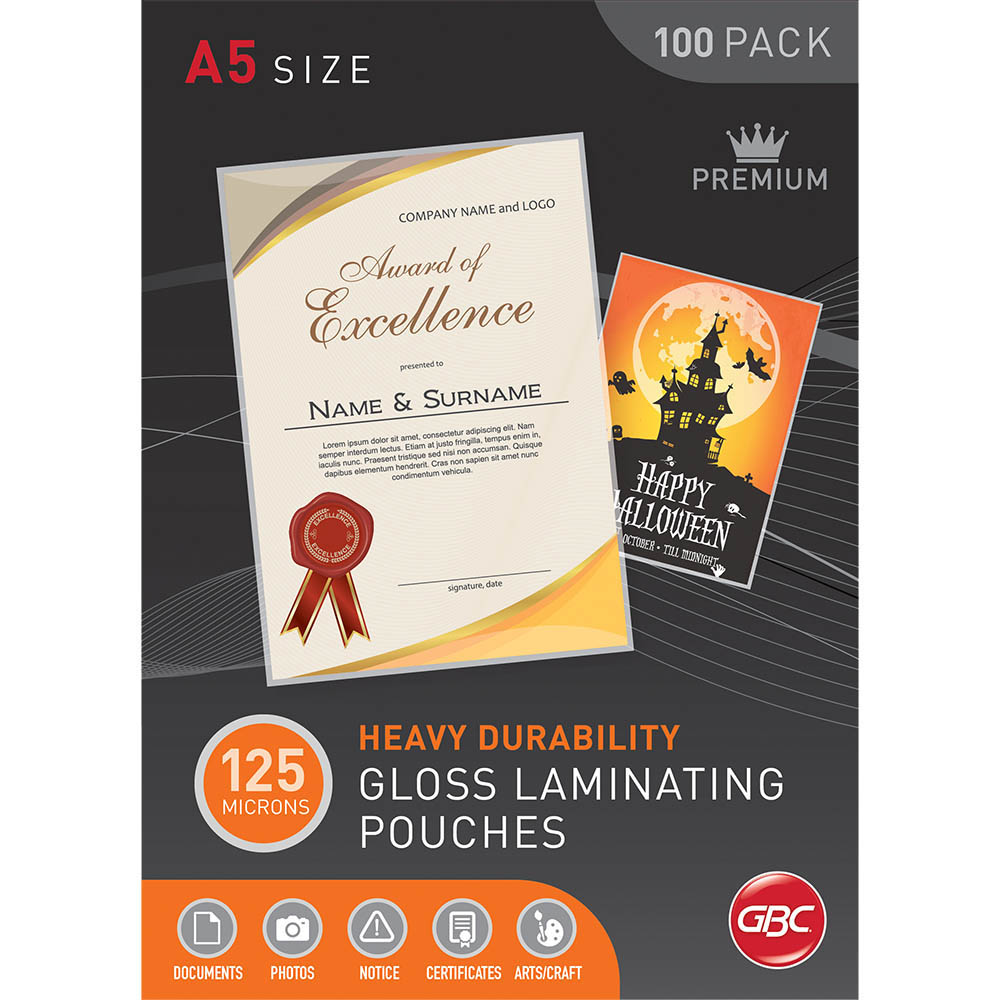 Image for GBC LAMINATING POUCH 125 MICRON A5 CLEAR PACK 100 from Australian Stationery Supplies