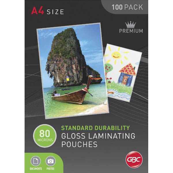 Image for GBC LAMINATING POUCH GLOSS 80 MICRON A4 CLEAR PACK 100 from Office Heaven