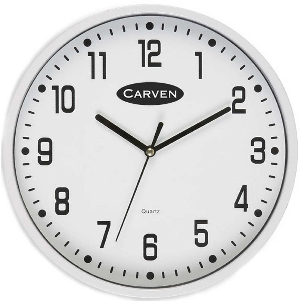 Image for CARVEN WALL CLOCK 225MM WHITE FRAME from Prime Office Supplies