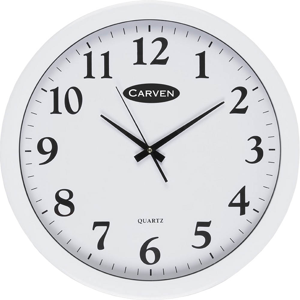 Image for CARVEN WALL CLOCK ROUND 450MM WHITE from SNOWS OFFICE SUPPLIES - Brisbane Family Company
