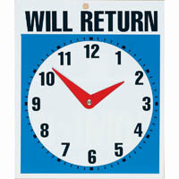 headline sign will return clock 190 x 230mm blue/black/white