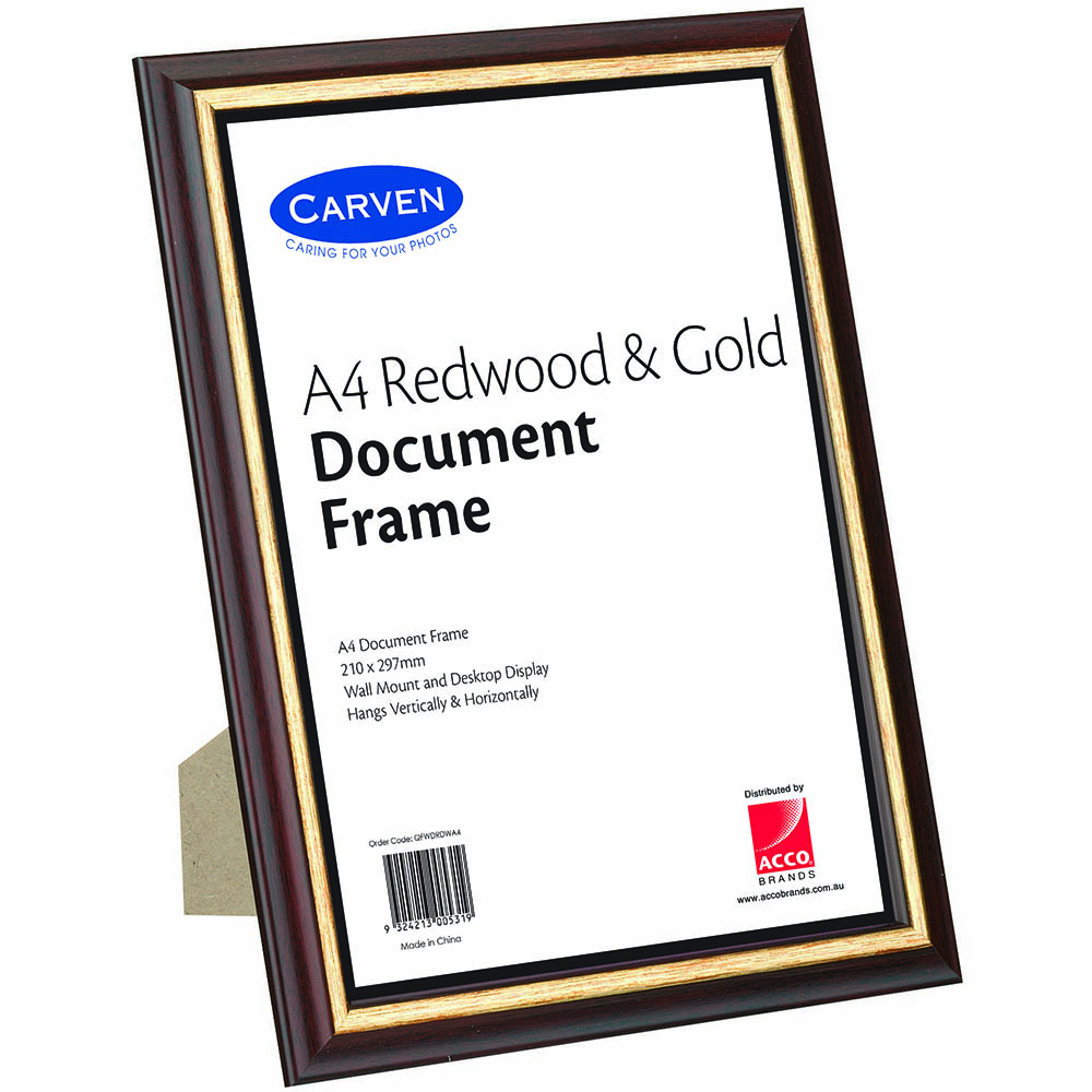 Image for CARVEN DOCUMENT FRAME A4 REDWOOD/GOLD from Clipboard Stationers & Art Supplies