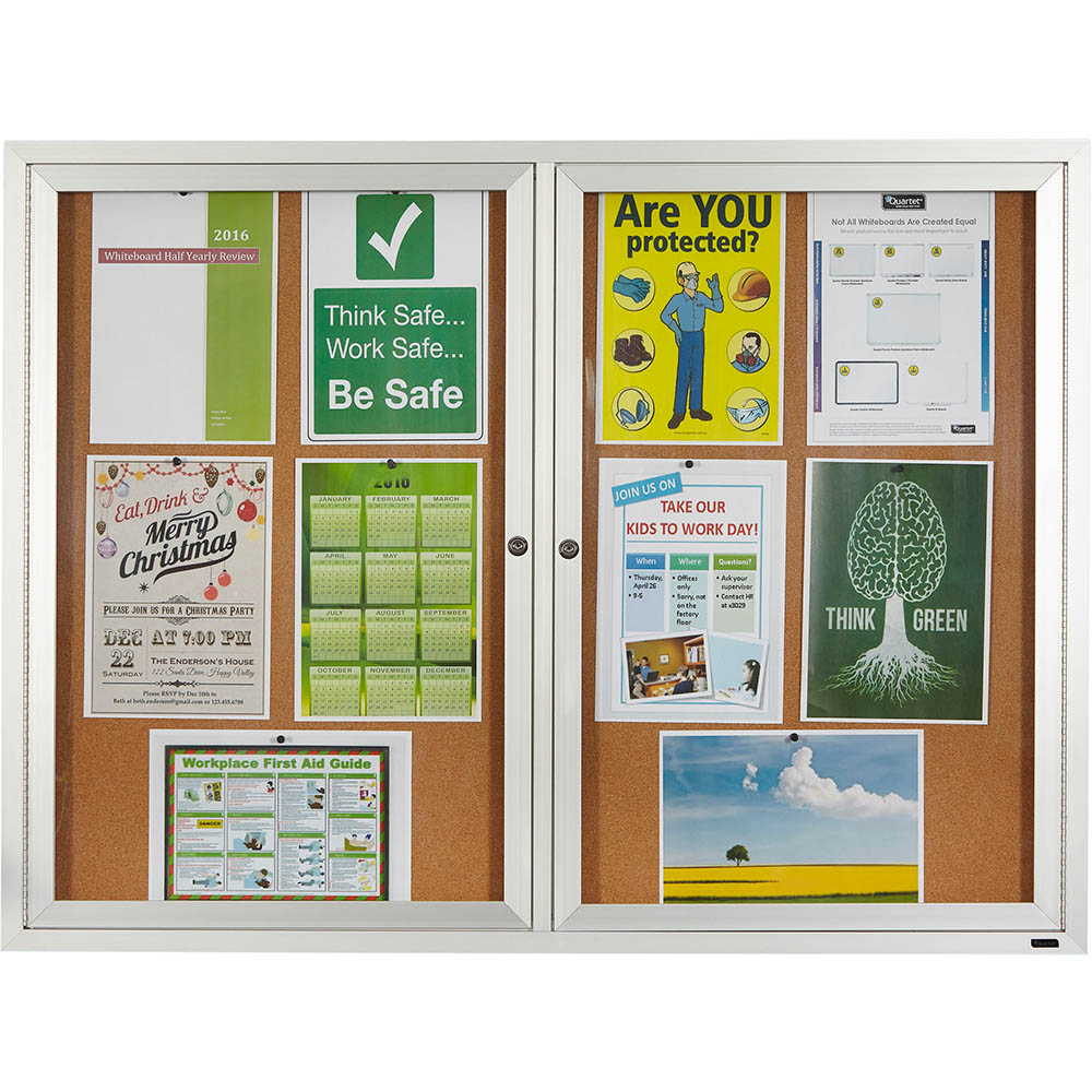 Image for QUARTET ENCLOSED CORKBOARD 2 DOOR ALUMINIUM FRAME 1200 X 900MM BROWN from Clipboard Stationers & Art Supplies