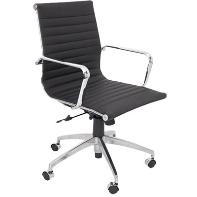 Image for RAPIDLINE PU605M EXECUTIVE CHAIR MEDIUM BACK ARMS CHROME FRAME PU BLACK from Office Heaven