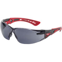 bolle safety rush plus safety glasses red and black arms smoke lens