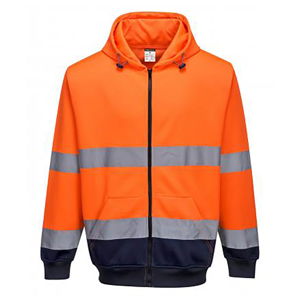 Image for PORTWEST HIGH VISIBILITY ZIPPED HOODY TWO-TONE LARGE ORANGE NAVY from York Stationers