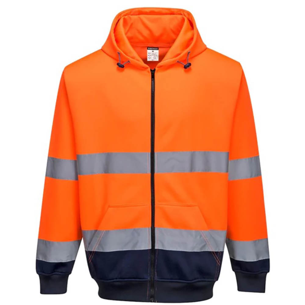 Image for PORTWEST HIGH VISIBILITY ZIPPED HOODY TWO-TONE MEDIUM ORANGE NAVY from Office Play