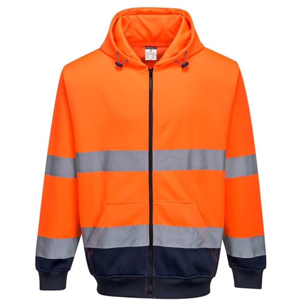 Image for PORTWEST HIGH VISIBILITY ZIPPED HOODY TWO-TONE MEDIUM ORANGE NAVY from Office Heaven