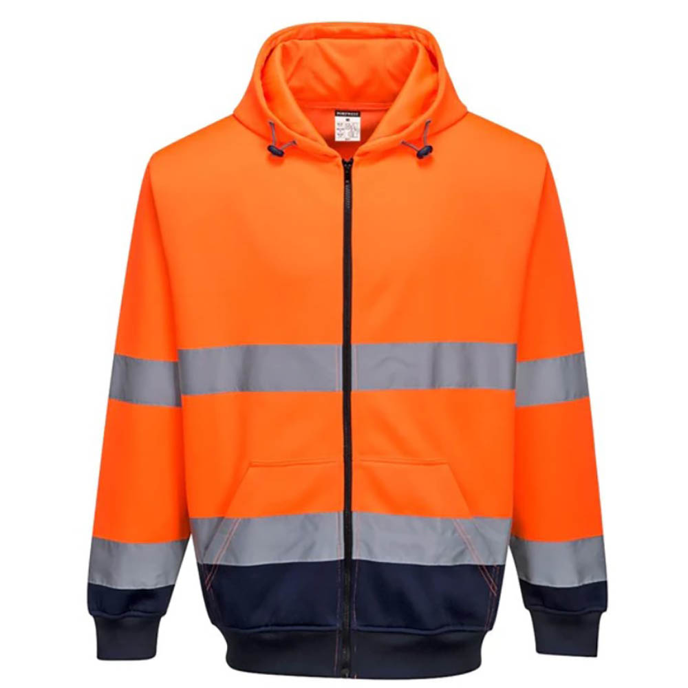 Image for PORTWEST HIGH VISIBILITY ZIPPED HOODY TWO-TONE SMALL ORANGE NAVY from Merv's Stationery