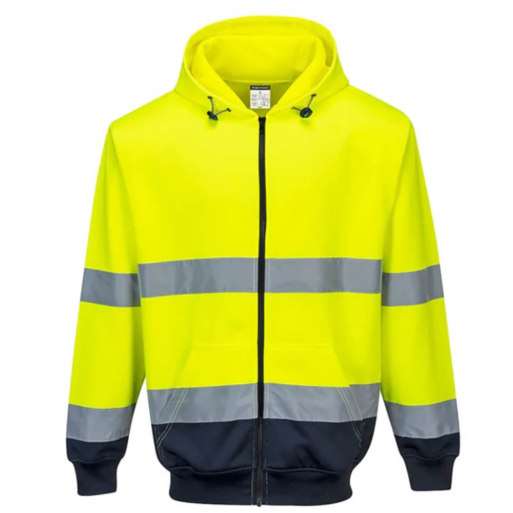 Image for PORTWEST HIGH VISIBILITY ZIPPED HOODY TWO-TONE LARGE YELLOW NAVY from Merv's Stationery