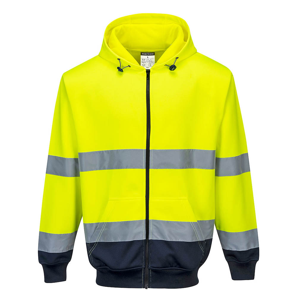 Image for PORTWEST HIGH VISIBILITY ZIPPED HOODY TWO-TONE MEDIUM YELLOW NAVY from Office Heaven