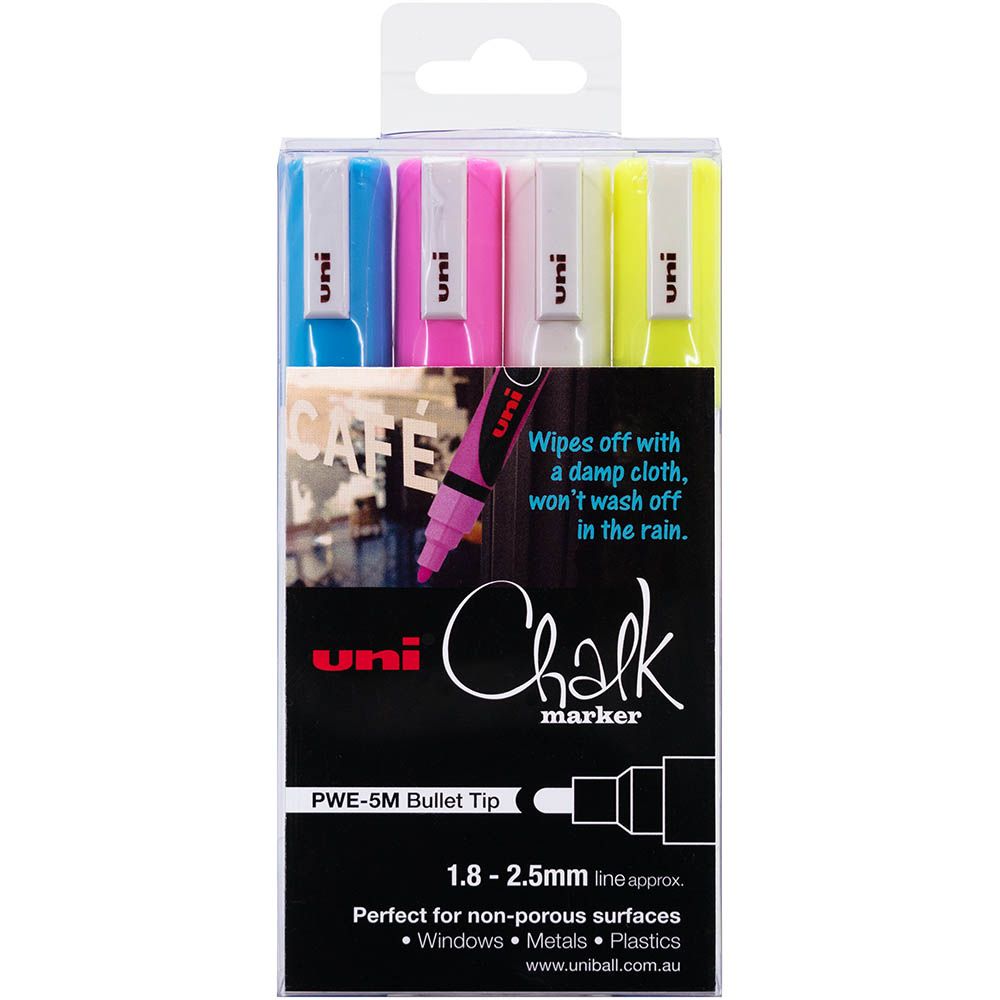 Image for UNI-BALL CHALK MARKER BULLET TIP 2.5MM ASSORTED PACK 4 from BusinessWorld Computer & Stationery Warehouse