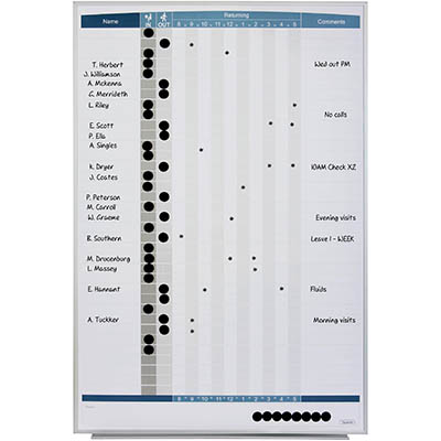 QUARTET PERSONNEL MATRIX BOARD IN/OUT 865 X 580MM WHITE |  | 7028586