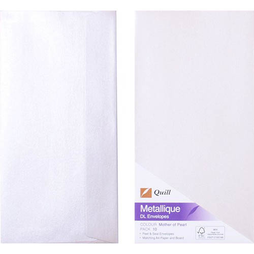 Image for QUILL DL METALLIQUE ENVELOPES PLAINFACE STRIP SEAL 80GSM 110 X 220MM PEARL PACK 10 from Mitronics Corporation