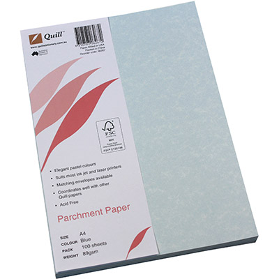 QUILL PARCHMENT PAPER 90GSM A4 BLUE PACK 100 |  | 7013890i