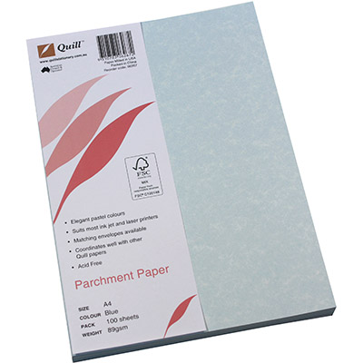 Image for QUILL PARCHMENT PAPER 90GSM A4 BLUE PACK 100 from Prime Office Supplies