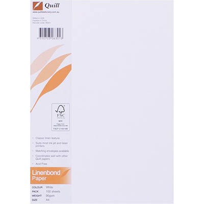 Image for QUILL LINEN BOND PAPER A4 90GSM WHITE PACK 100 from ONET B2C Store