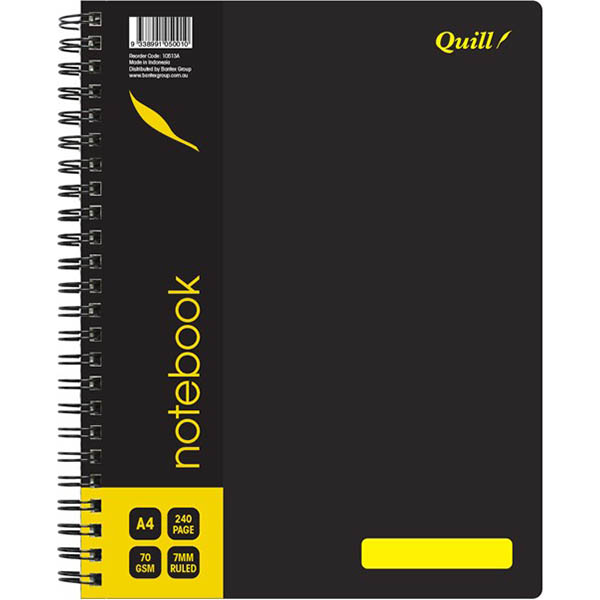 Image for QUILL Q595A NOTE BOOK SPIRALBOUND 70GSM A4 240 PAGE BLACK from York Stationers