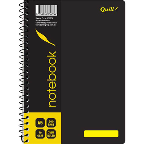 Image for QUILL Q570 NOTEBOOK SPIRALBOUND 70GSM A5 200 PAGE BLACK from Memo Office and Art