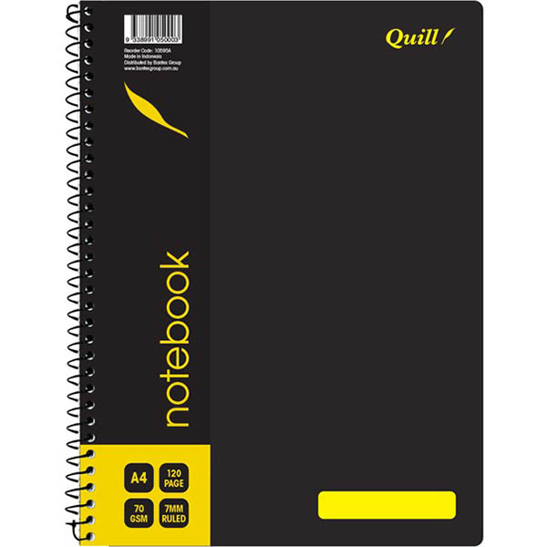 Image for QUILL Q595 NOTE BOOK SPIRALBOUND 70GSM A4 120 PAGE BLACK from BusinessWorld Computer & Stationery Warehouse