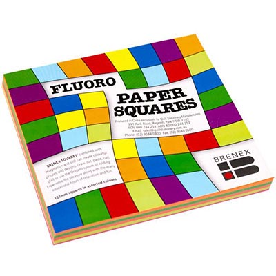 Image for BRENEX FLUORO SQUARE PAPER SHAPES SINGLE SIDED 127 X 127MM ASSORTED PACK 100 from Prime Office Supplies