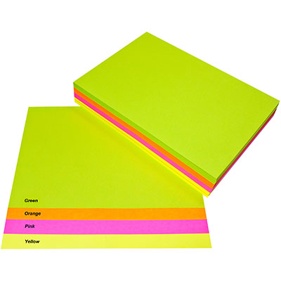 Image for QUILL COLOURED A4 COPY PAPER 80GSM FLUORO ASSORTED PACK 500 SHEETS from Mitronics Corporation