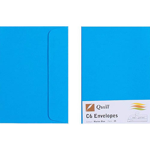 Image for QUILL C6 COLOURED ENVELOPES PLAINFACE STRIP SEAL 80GSM 114 X 162MM MARINE BLUE PACK 25 from Memo Office and Art