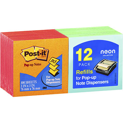 Image for POST-IT R330-N-ALT POP UP NOTES 76 X 76MM NEON PACK 12 from Clipboard Stationers & Art Supplies