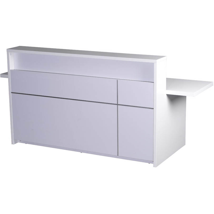 Image for RAPIDLINE 5-O RECEPTION COUNTER 2400 X 848 X 1100MM GLOSS WHITE/CHROME from Mitronics Corporation