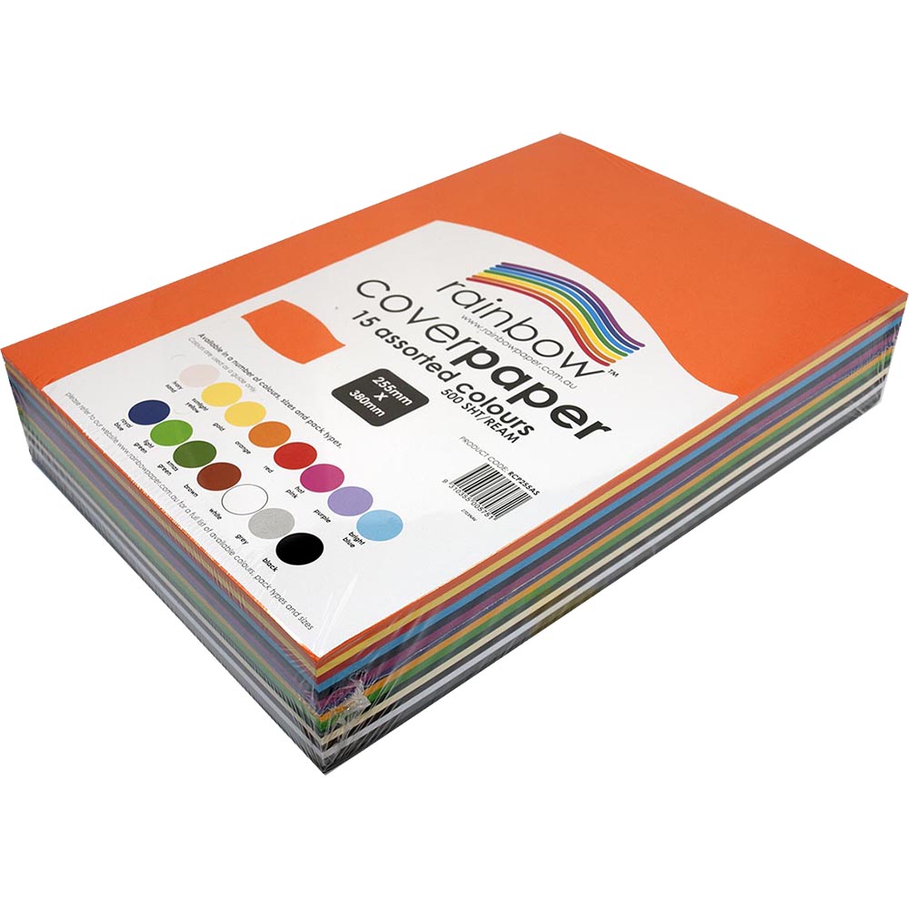 Image for RAINBOW COVER PAPER 125GSM 255 X 380MM ASSORTED PACK 500 from Clipboard Stationers & Art Supplies