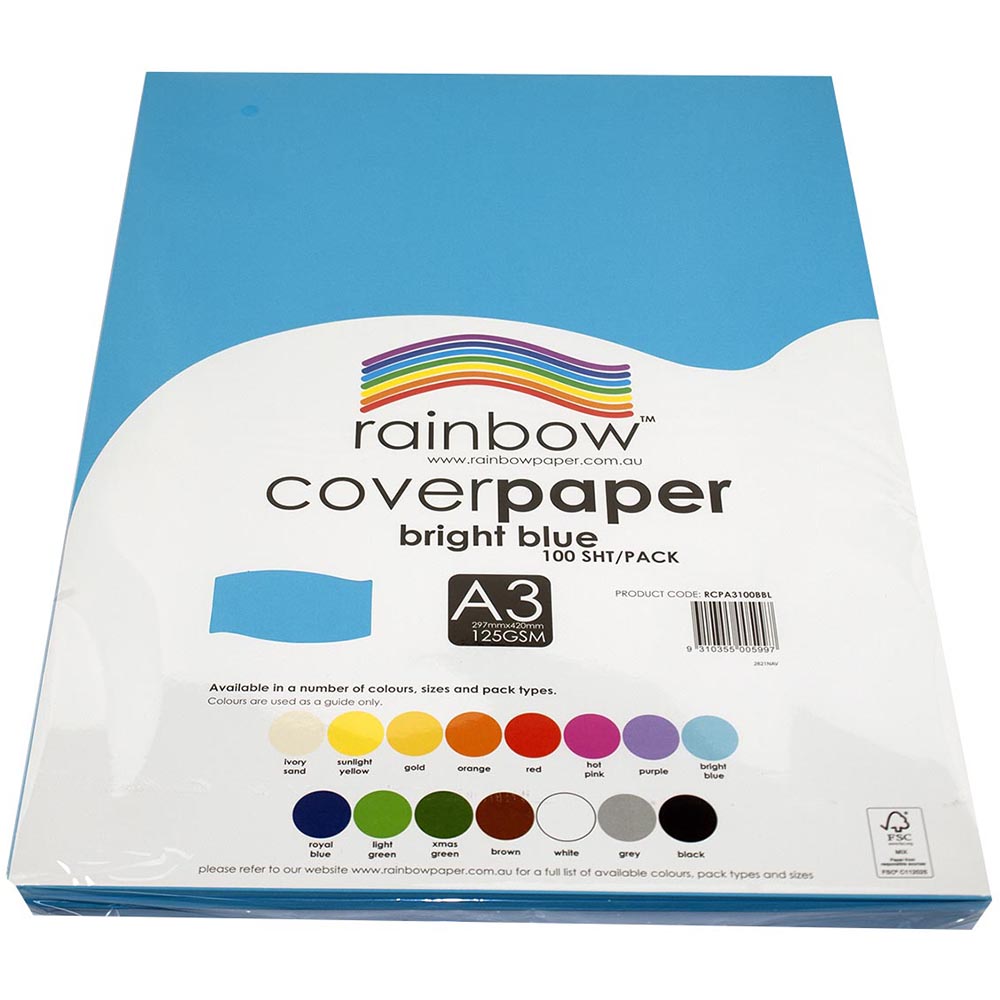 Image for RAINBOW COVER PAPER 125GSM A3 BRIGHT BLUE PACK 100 from That Office Place PICTON