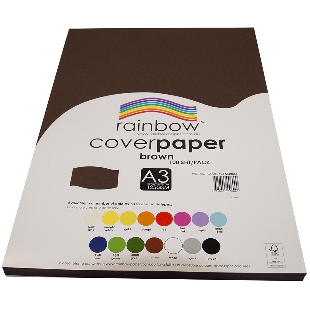 Image for RAINBOW COVER PAPER 125GSM A3 BROWN PACK 100 from Clipboard Stationers & Art Supplies