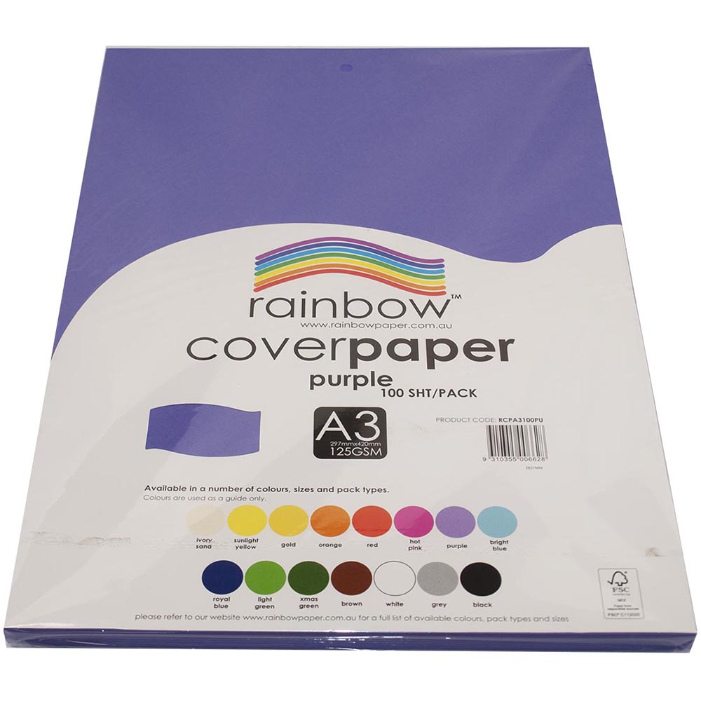 Image for RAINBOW COVER PAPER 125GSM A3 PURPLE PACK 100 from Mitronics Corporation
