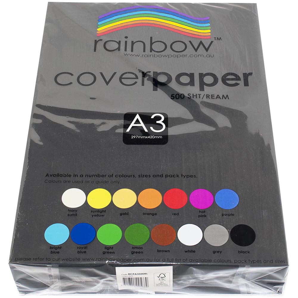 Image for RAINBOW COVER PAPER 125GSM A3 BLACK PACK 500 from Mercury Business Supplies