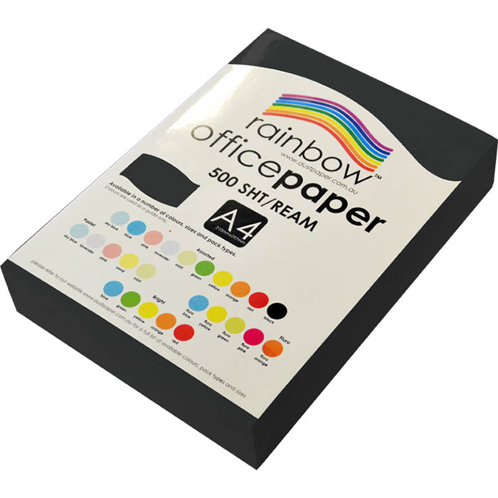 Image for RAINBOW COLOURED A4 COPY PAPER 80GSM 500 SHEETS BLACK from Clipboard Stationers & Art Supplies