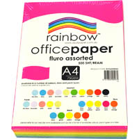 rainbow coloured a4 copy paper 75gsm 500 sheets fluro assorted