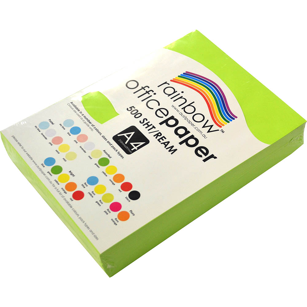 Image for RAINBOW COLOURED A4 COPY PAPER 75GSM 500 SHEETS FLURO GREEN from York Stationers