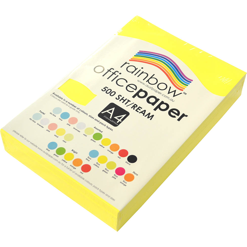 Image for RAINBOW COLOURED A4 COPY PAPER 75GSM 500 SHEETS FLURO YELLOW from York Stationers