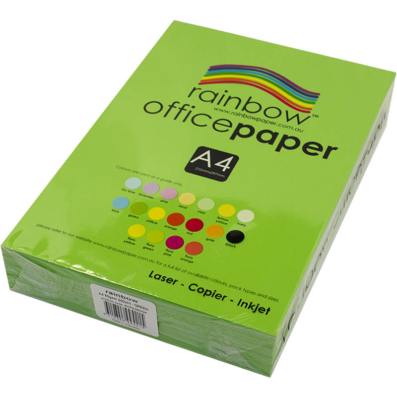 Image for RAINBOW COLOURED A4 COPY PAPER 80GSM 500 SHEETS GREEN from Challenge Office Supplies