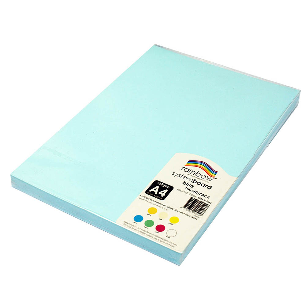 Image for RAINBOW SYSTEM BOARD 150GSM A4 BLUE PACK 100 from Office Heaven