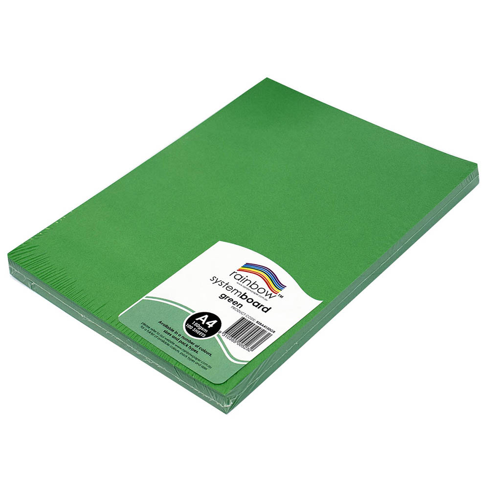 Image for RAINBOW SYSTEM BOARD 150GSM A4 GREEN PACK 100 from Clipboard Stationers & Art Supplies